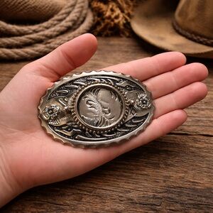 Vintage Silver tone Western Scalloped Oval Belt Buckle - unisex